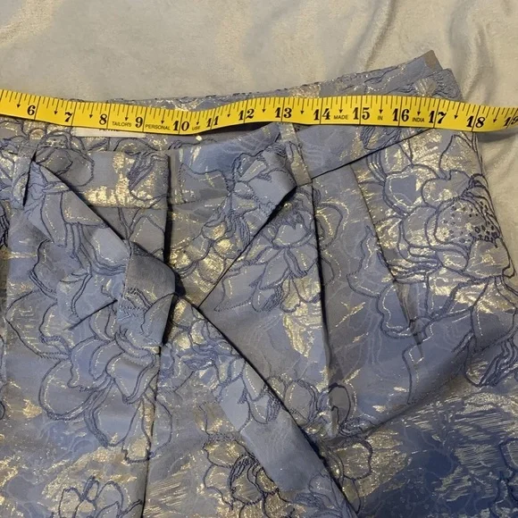 Tahari Arthur S Levine periwinkle Blue Gold silver metallic jacquard pants 10P - Picture 9 of 11